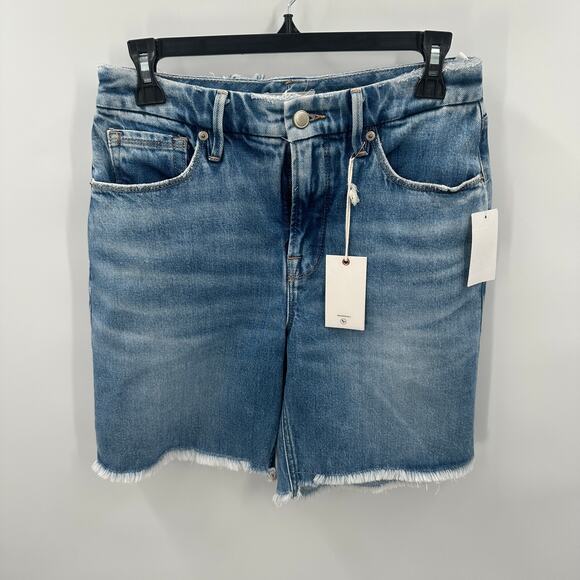 GOOD AMERICAN NWT 90's Icon Bermuda Denim Jean Raw Hem Short in Indigo073 // 2 - Picture 3 of 10